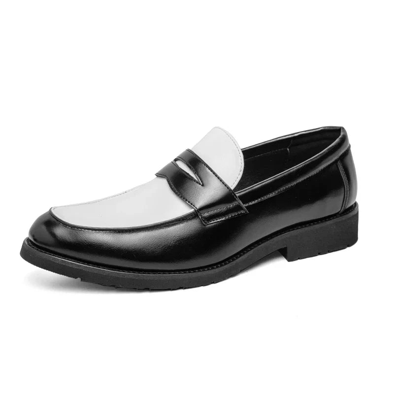 Italian Luxury Brand Loafers Men's Black and White Color Leather Shoes Slip-on Fashion Soft-soled Casual Shoes Wedding Moccasin