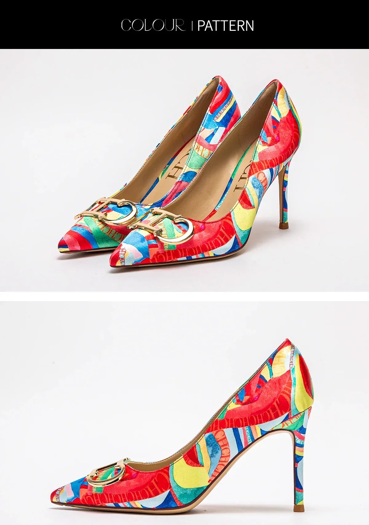 Women's High Heels New Pointed Metal Buckle Party Carnival Women's Shoes 9cm