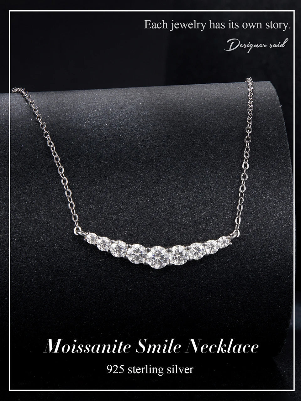 Moissanite Smile Necklace, Round Brilliant Cutting Lab Grown Diamond Gold Plated 43cm 925 Sterling Silver Necklaces