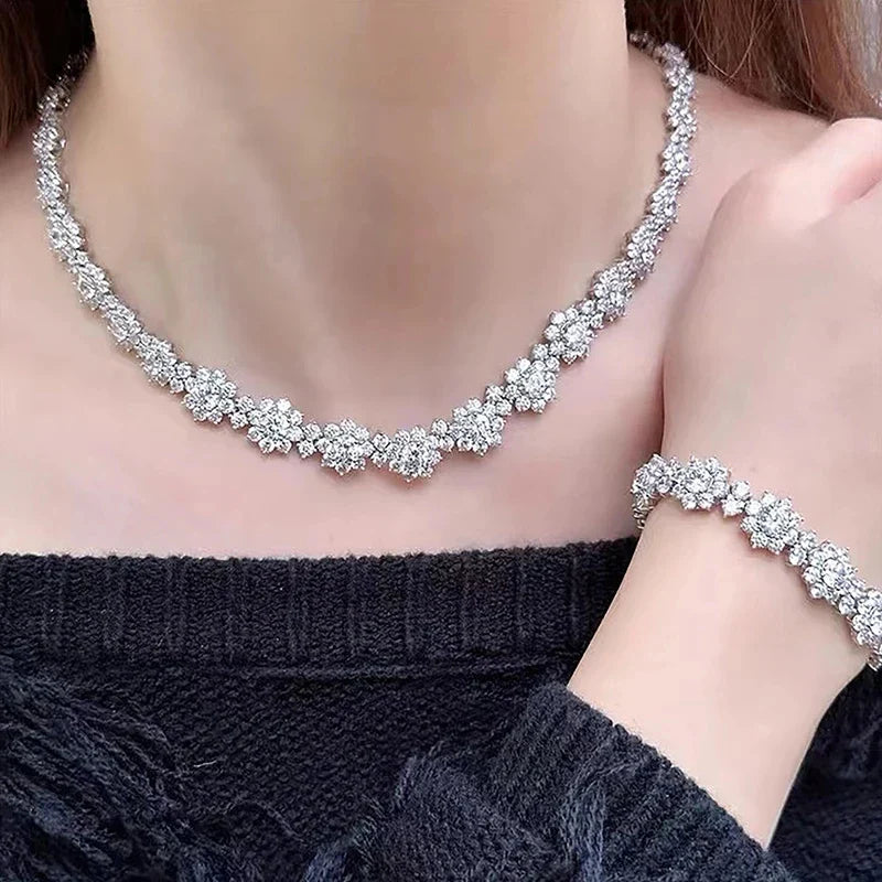 Full Moissanite Jewelry Set 925 Sterling Silver Sunflower Necklace Bracelet Earring Sets For Women Fine Jewelry GRA Tested