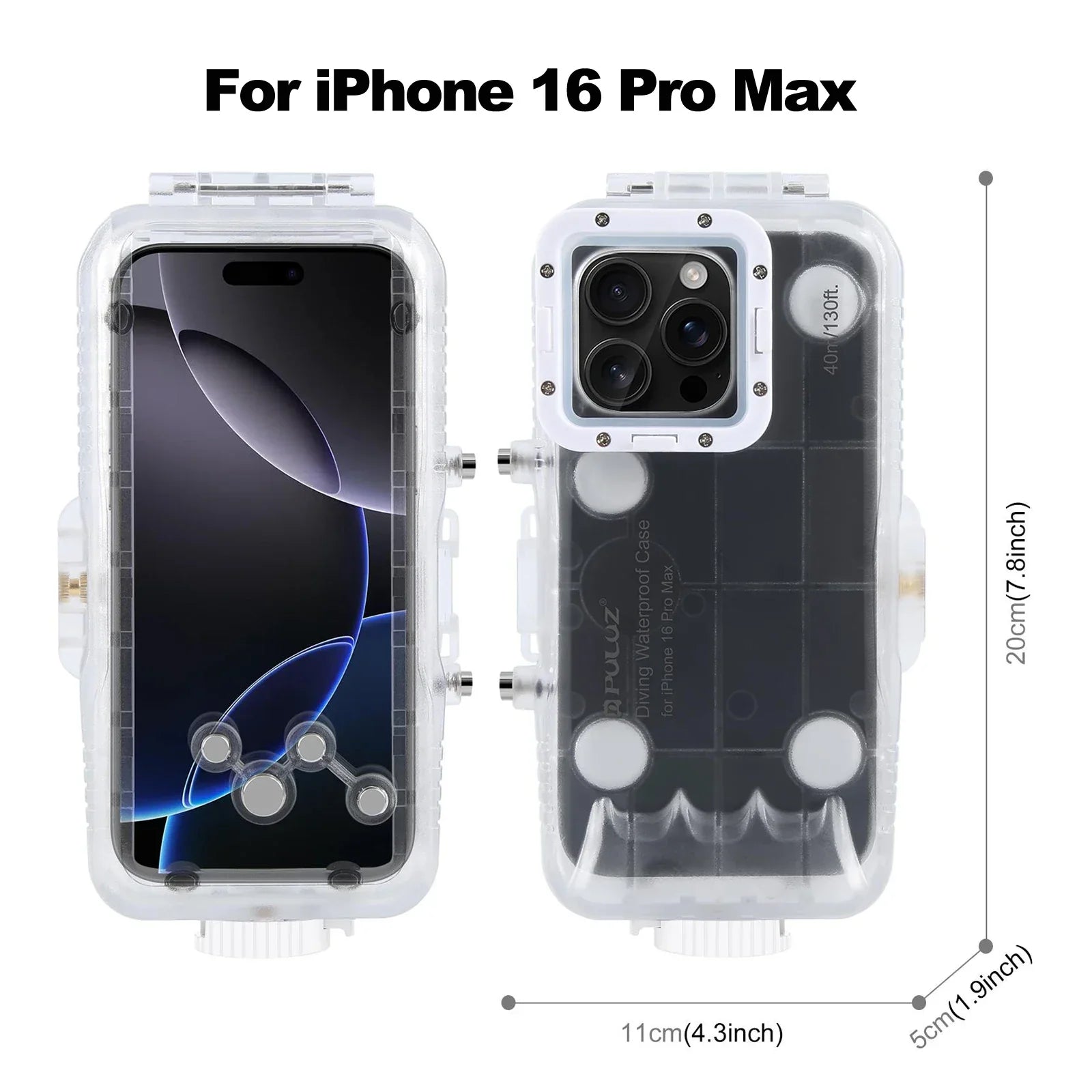 PULUZ 40m/130ft Waterproof Diving Case for iPhone 16 15 14 13 12 11 Pro Max Plus Photo Video Taking Underwater Housing Cover