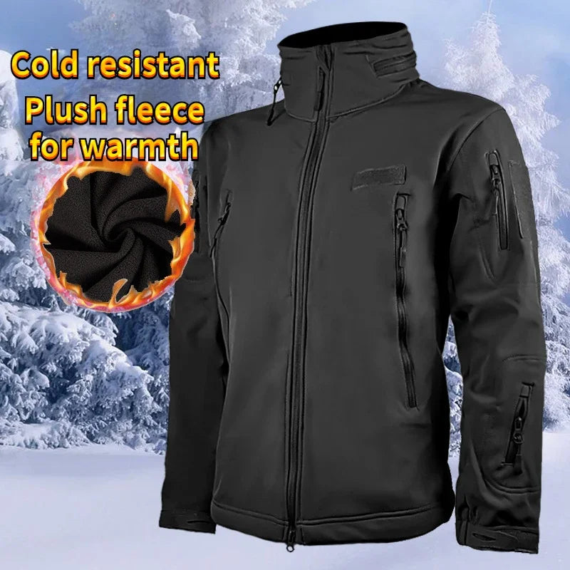 Outdoor Tactical Jacket Men's Stand-up Collar Plush Thickened Soft Shell Jacket Winter Windproof Waterproof Camouflage Coat