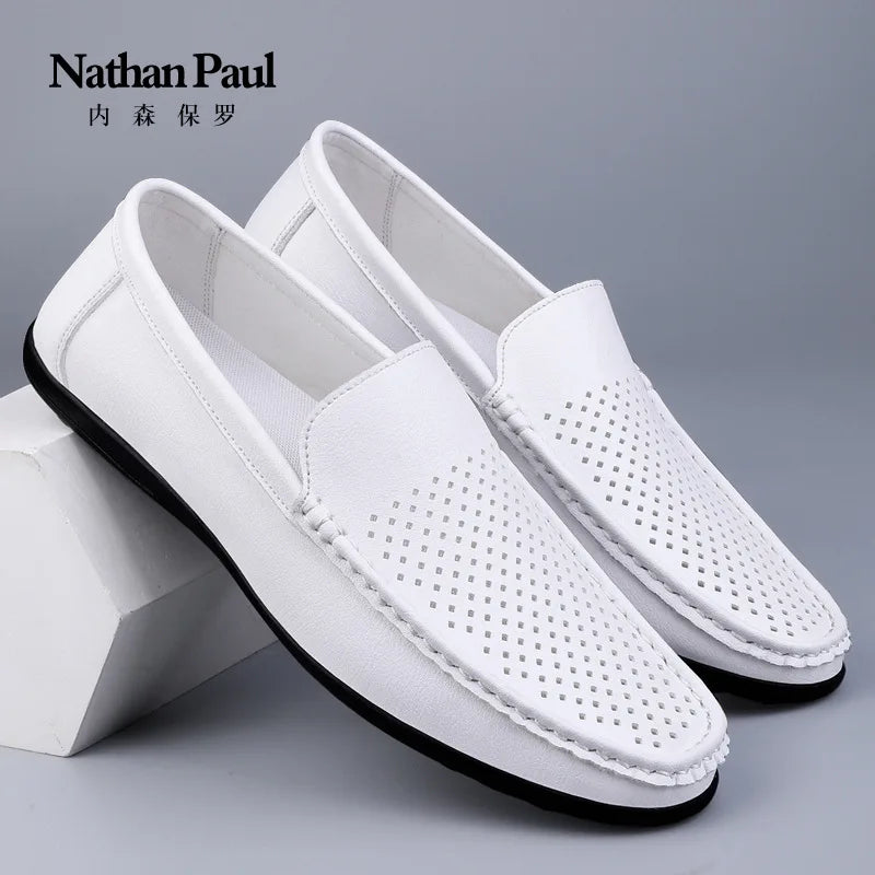 Men's shoes large size microfiber hollow loafers 2024 summer new fashion trend casual men's shoes classic men's leather shoes