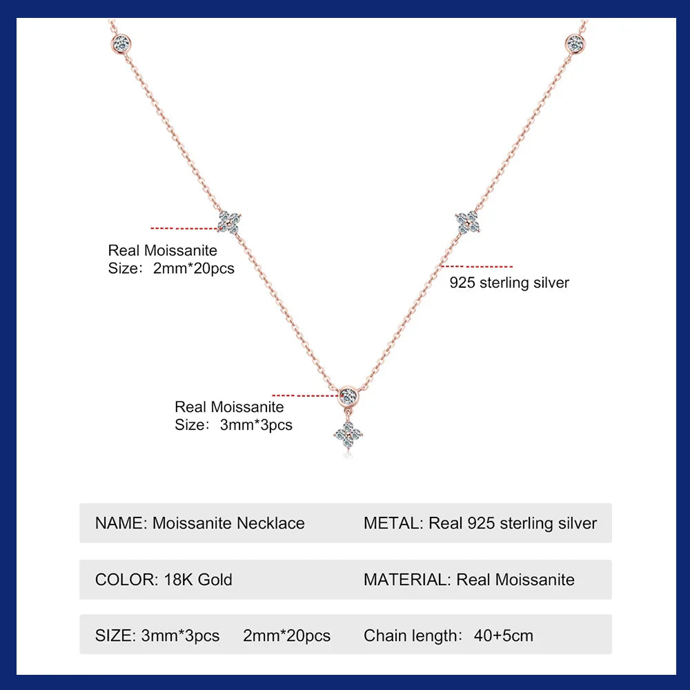 Rose Gold Four Leaf Clover Moissanite Necklace 925 Silver Plated 18k Yellow/White Gold Diamond Choker Chain for Women Jewelry