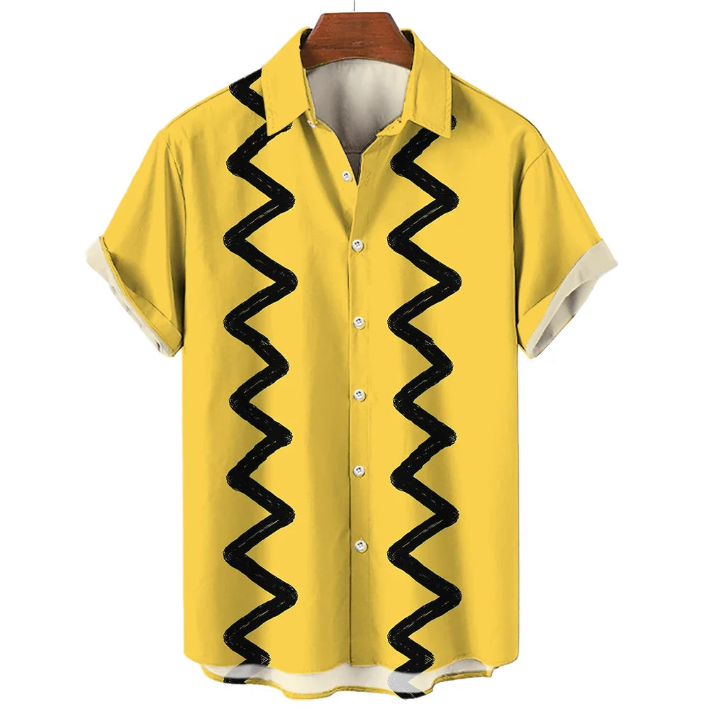 Fashion Yellow Oversized Hawaiian Social Shirt For Men Camisas Casuais Men's Summer Clothing 3d Print Short Sleeves Top Blouse