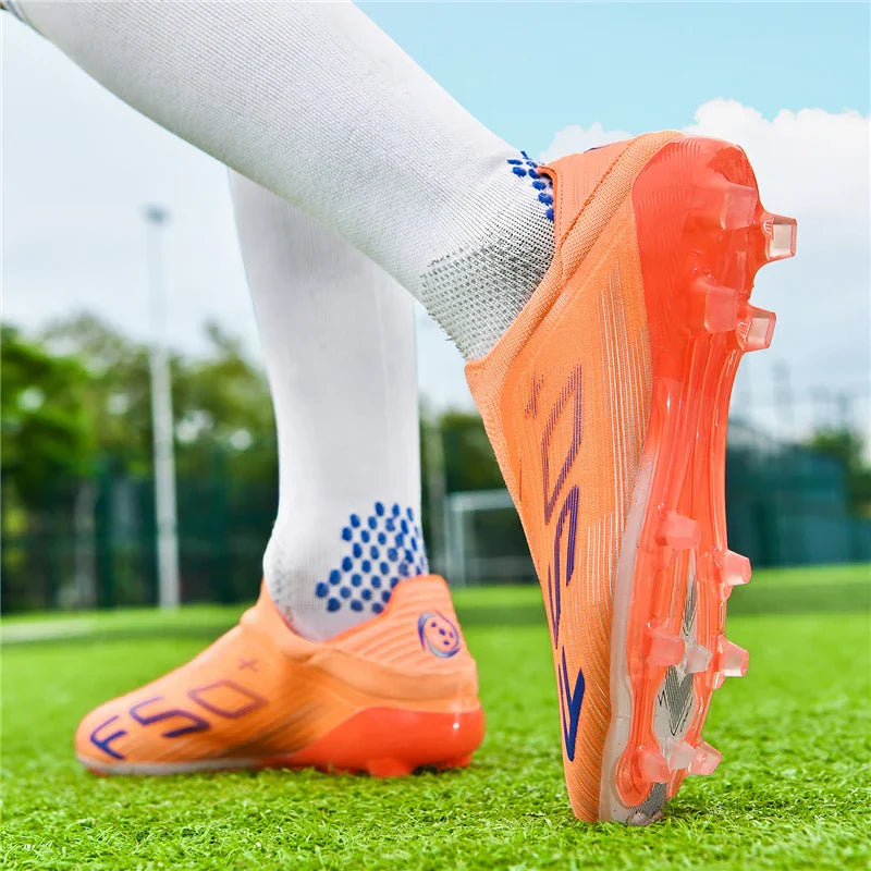Without-lace F50+ Mens Soccer Shoes Boys Training Non-Slip Turf Soccer Cleats TF/FG Football Sneakers Chuteira Campo 35-45