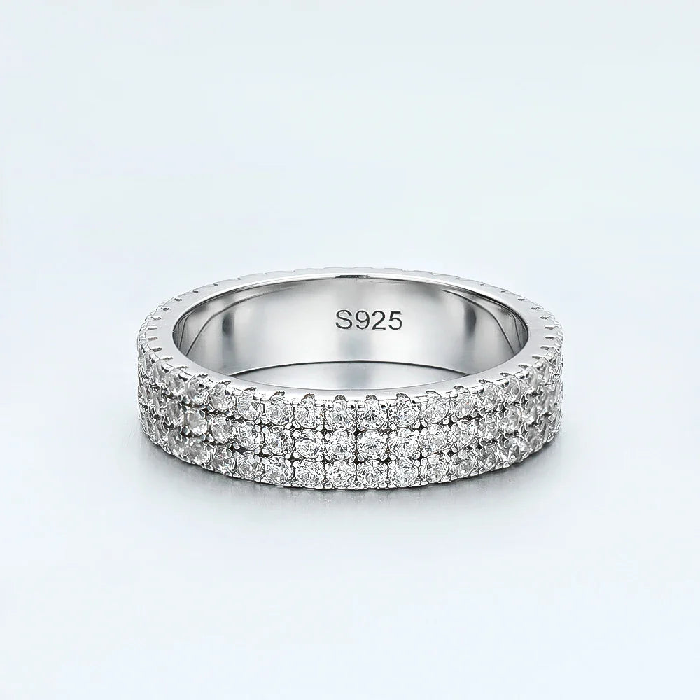 Full Moissanite Ring 925 Sterling Sliver Plated 18k Eternity Band Hip Hop Rings for Woman Man Party Sparkling Jewely