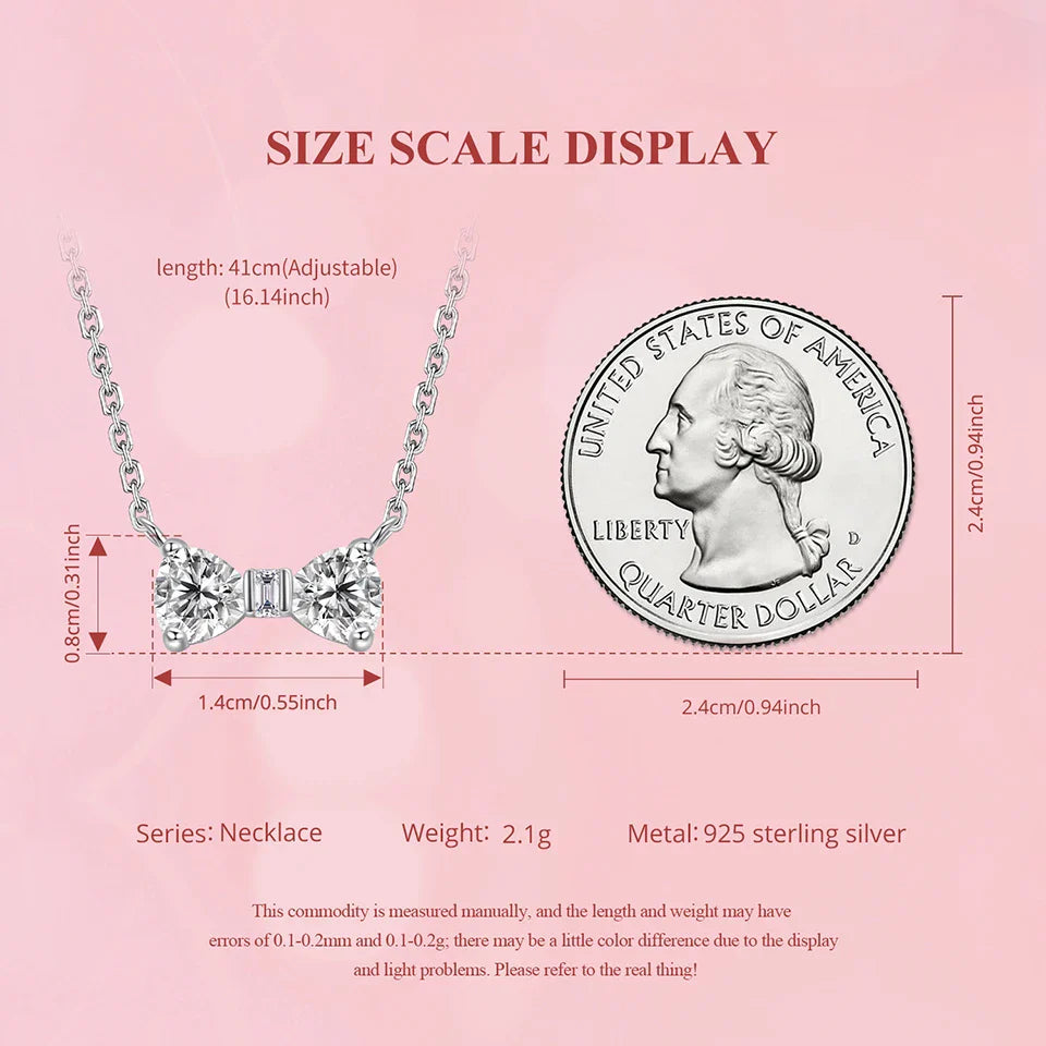 925 Sterling Silver Full Zircons Bow Pendant Necklace Sweet Bowknot Link Chain for Women Girls Birthday Gift Fine Jewelry