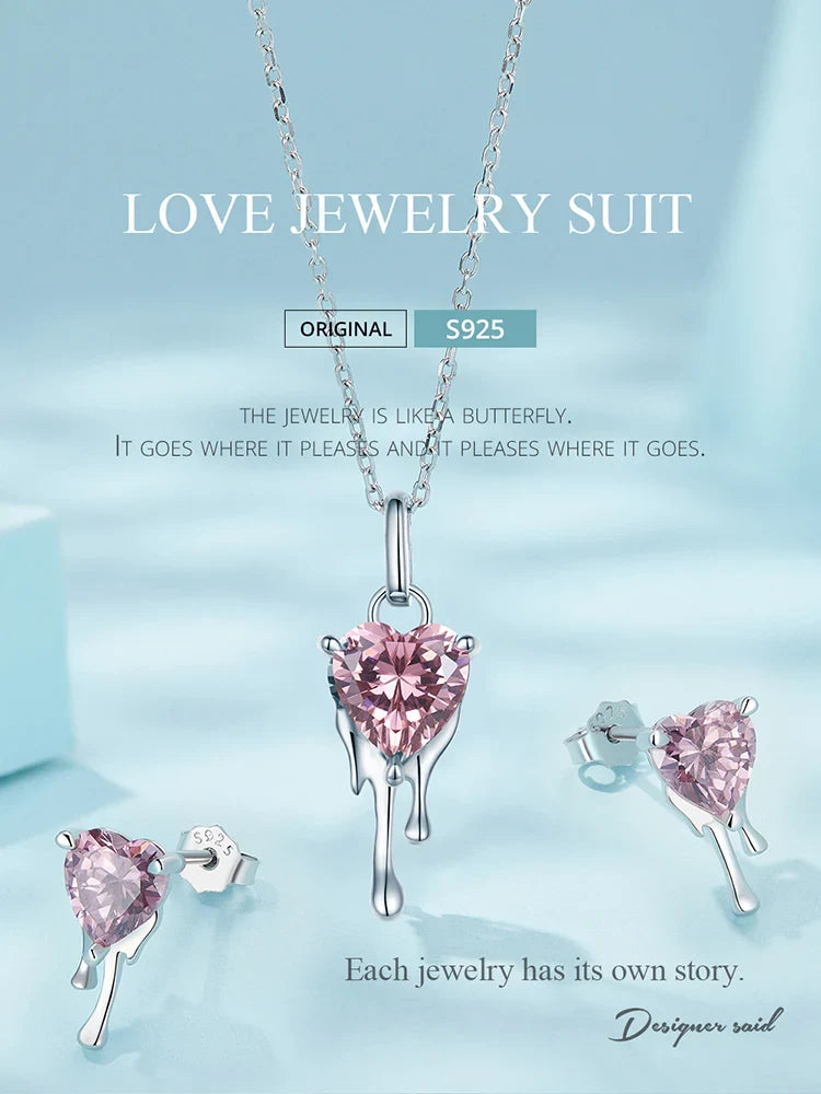 925 Sterling Silver Sparkling Heart Pendant Necklace for Women Simple Silver Necklace Engagement Fine Jewelry