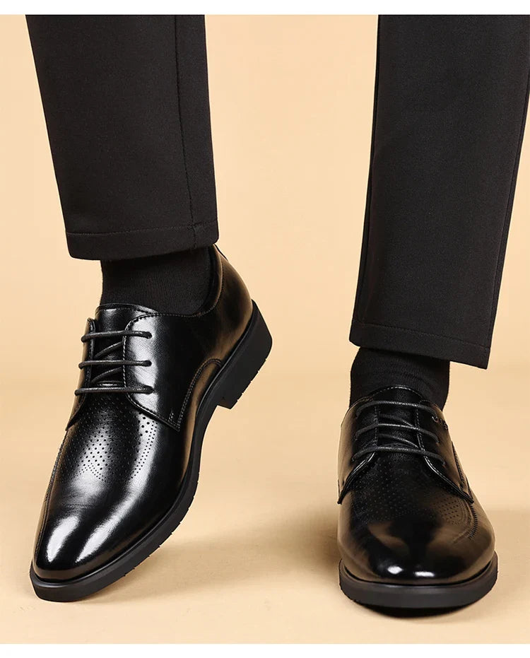 Men's Summer Breathable Leather Shoes Hollow out Comfortable Fashionable Business Formal Derby Shoes British Style-SJ2502-1