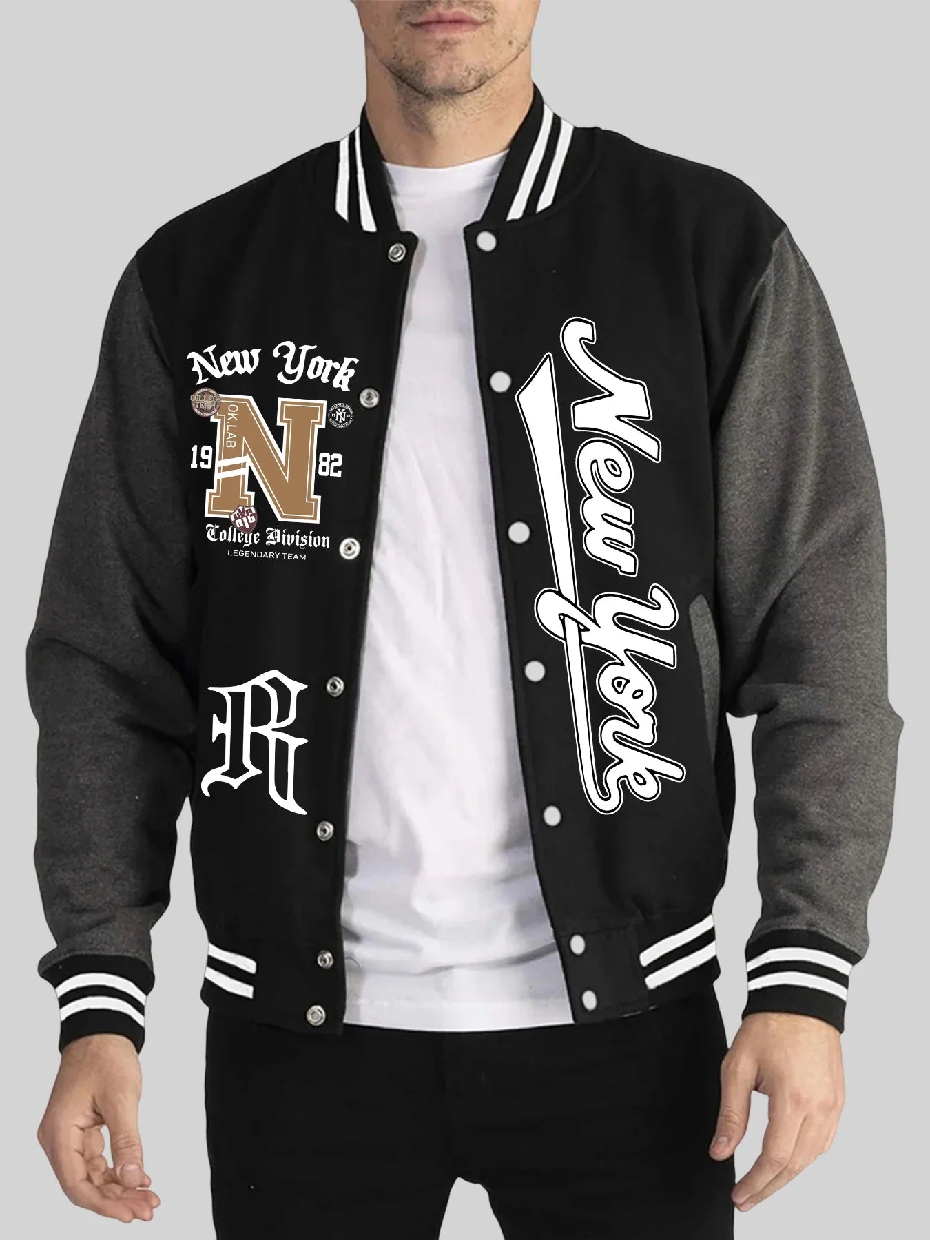 Los Angeles Art Letter Prints 2 Colors Tops Men Autumn Winter Casual Jackets Fashion Soft Baseball Jersey Loose Sports Clothes