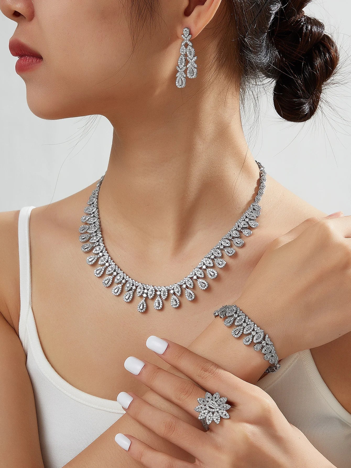 4pcs Bridal Cubic Zirconia Jewelry Sets For Women Party Luxury Dubai Nigeria CZ Crystal Wedding Jewelry Sets