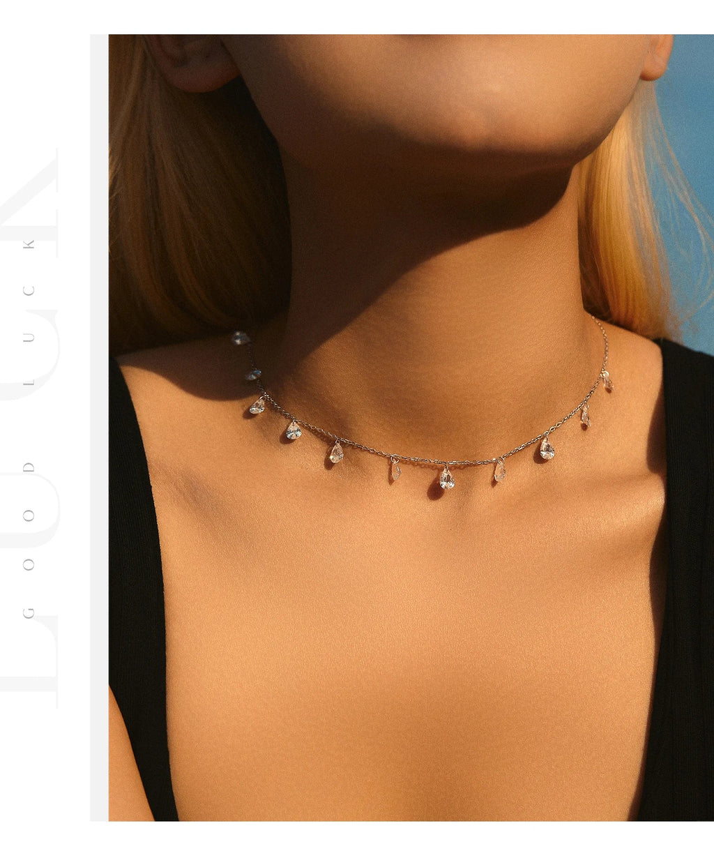 925 Sterling Silver Stackable Clavicle Chokers Necklace Sparkling Zircon Neck Chain for Women Fine Jewelry