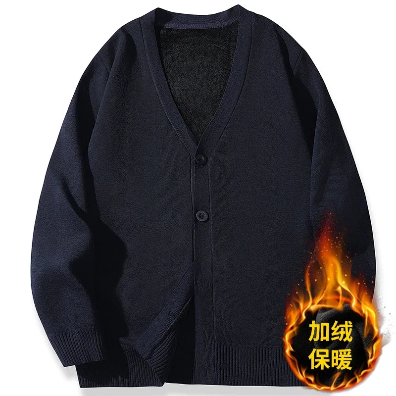 2026 New Men's Casual Long Sleeved Velvet Sweater Cardigan Knitted Jacket Top Autumn and Winter Fashionable Versatile Jacket