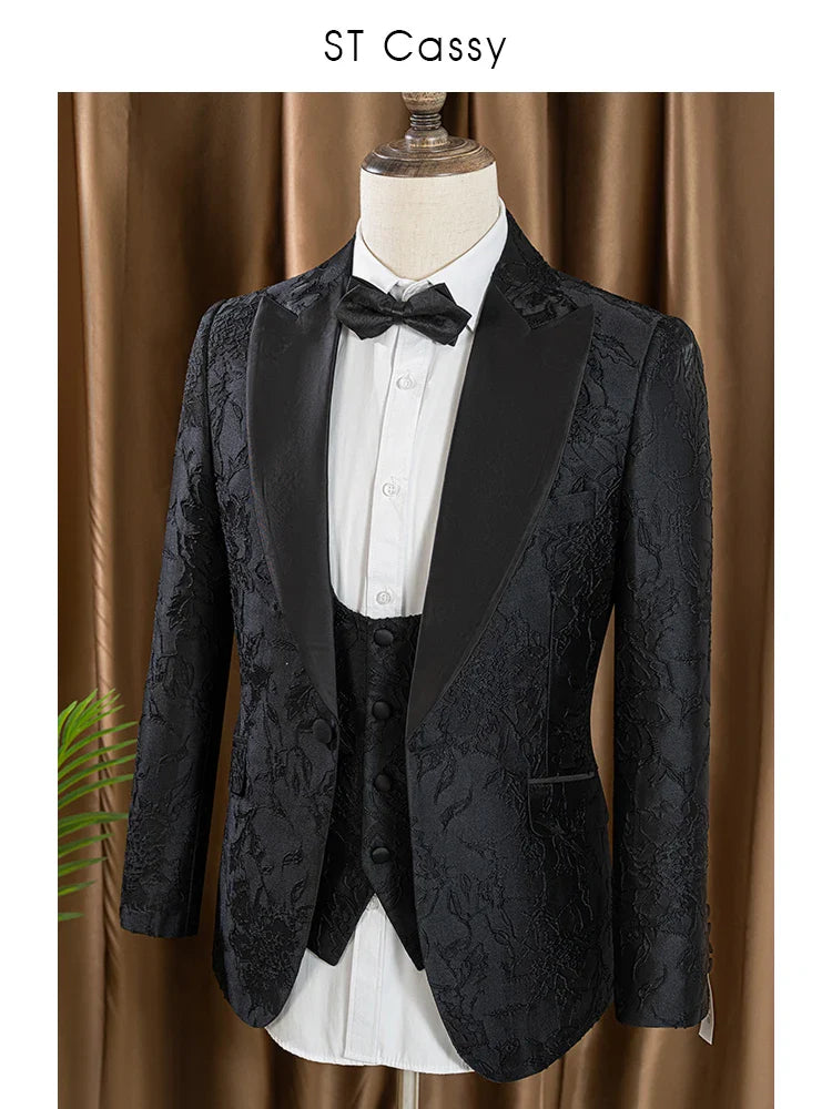 3-piece set man suit（Jacket+vest+pants）groom's wedding suit set men's white slim fit shawl collar‌ evening gown full set