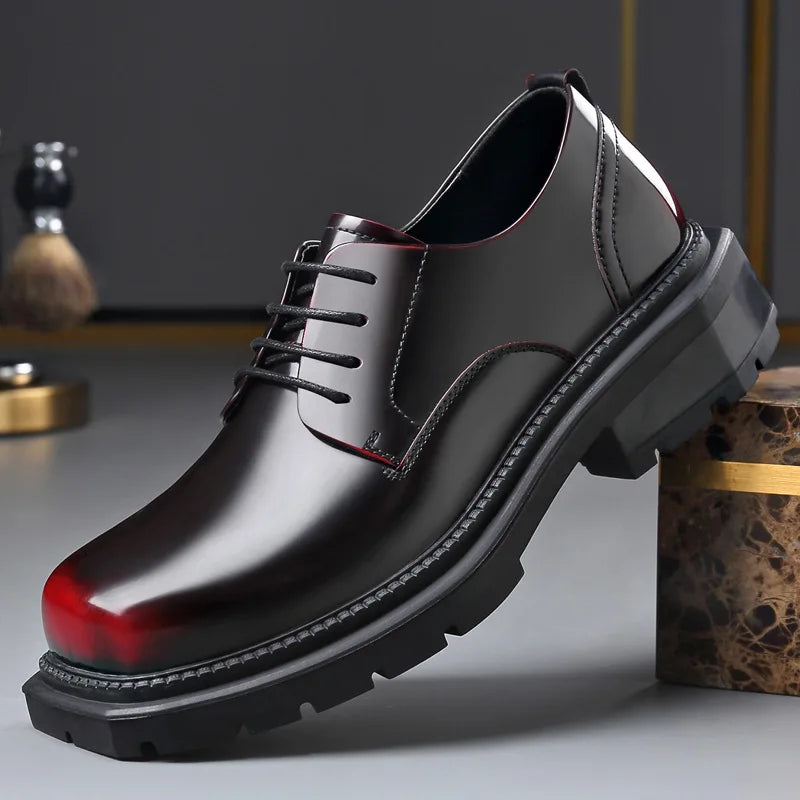 British Thick-soled Formal Leather Shoes Men Spring Autumn Lace Designer Platform Shoes Male Fashion Business Casual Shoe Man