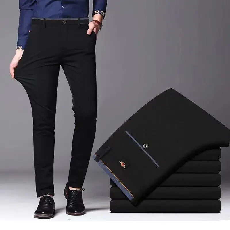 Men's Elastic Straight Pants Business Casual Long Suit Pants Male Formal Trousers