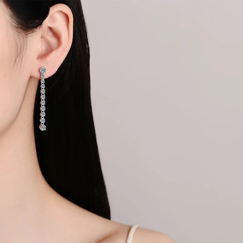 18k Plated 1.18cttw Moissanite Drop Earrings for Women Sparkling Full Diamond Long Tassels Jewelry S925 Sterling Silver