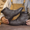 British Retro Men's High-Top Leather Cowboy Boots Lace-Up Comfortable Breathable Equestrian Casual Shoes Premium Quality Fashion