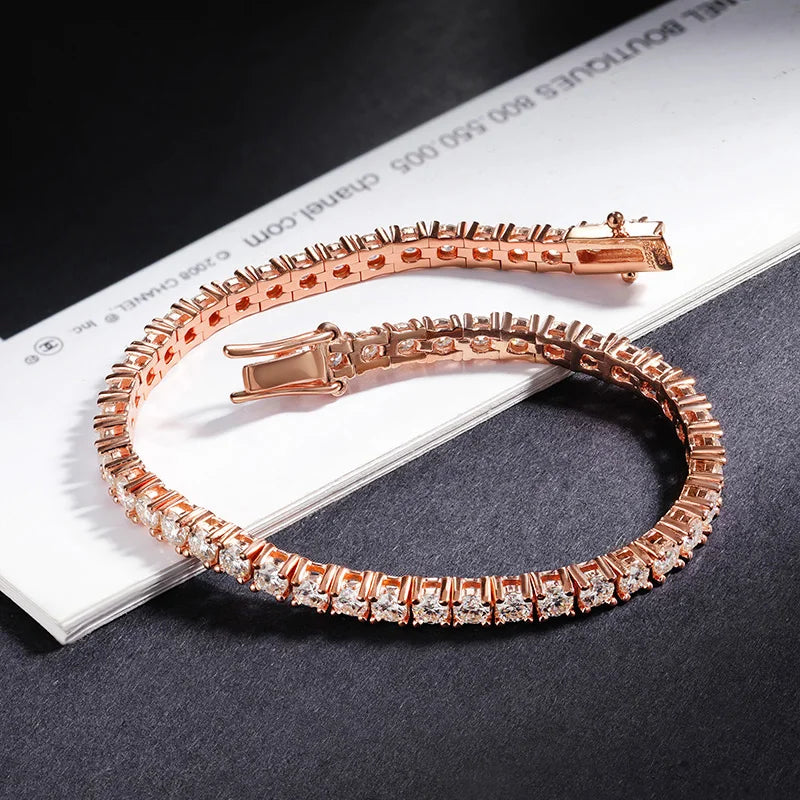 Real D Color Full 2/2.5/3/4/5/6.5mm Moissanite Tennis Bracelet For Women S925 Plated 18K Rose Gold Diamond Link Bracelets