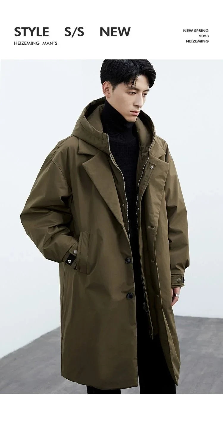 2024 Spring and Autumn New Fashion Solid Color Windproof Long Trench Coat Men's Casual Loose Large Size High Quality Coat M-5XL
