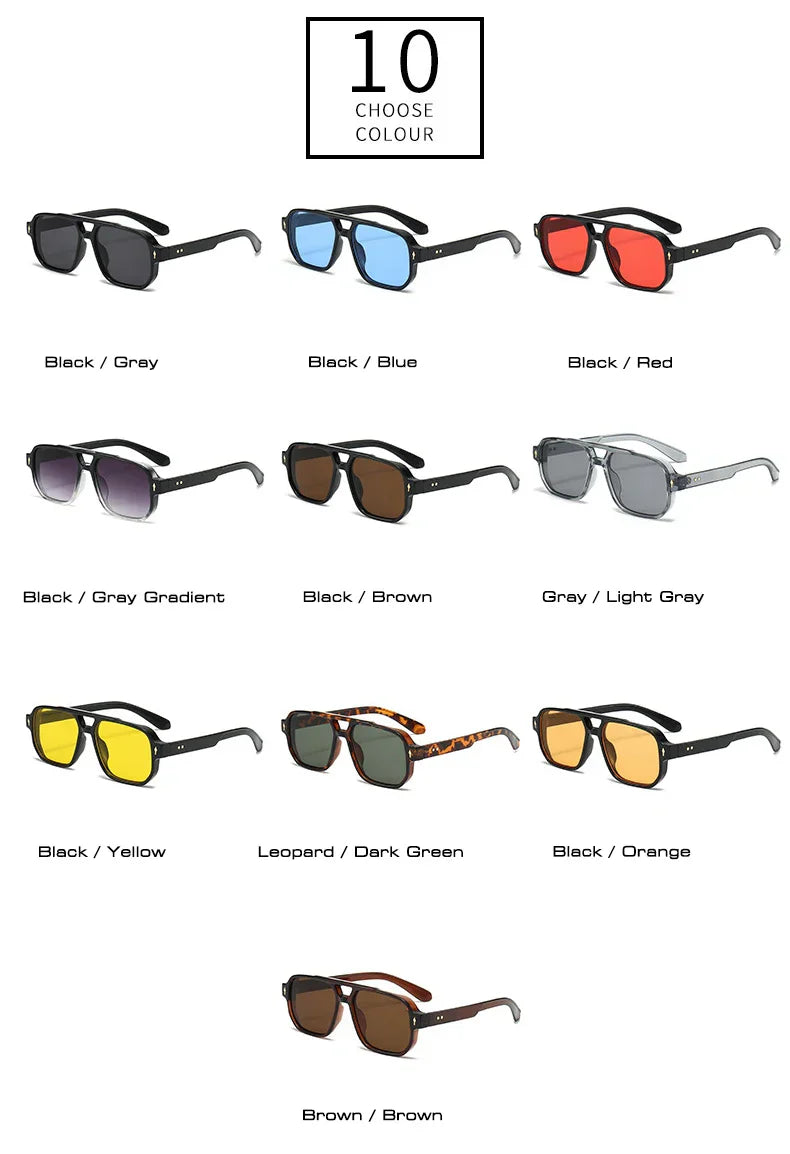 Vintage Double Bridges Men Square Sunglasses Fashion Clear Ocean Lens Eyewear Women Trending Rivets Sun Glasses UV400