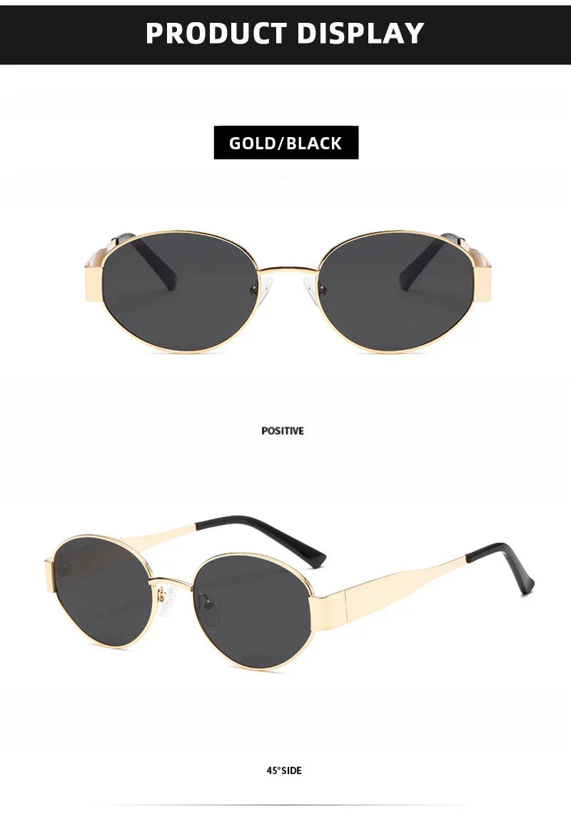 Luxury Small Oval Sunglasses Men Women Brand Design Metal Round Sun Glasses Classic Reto Casual Driving Shades