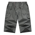 Men's Cargo Shorts 3/4 Below Knee Cotton Drawstring Running Shorts Outdoor Relaxed Fit Casual Sport Hiking Fishing Jogger Shorts