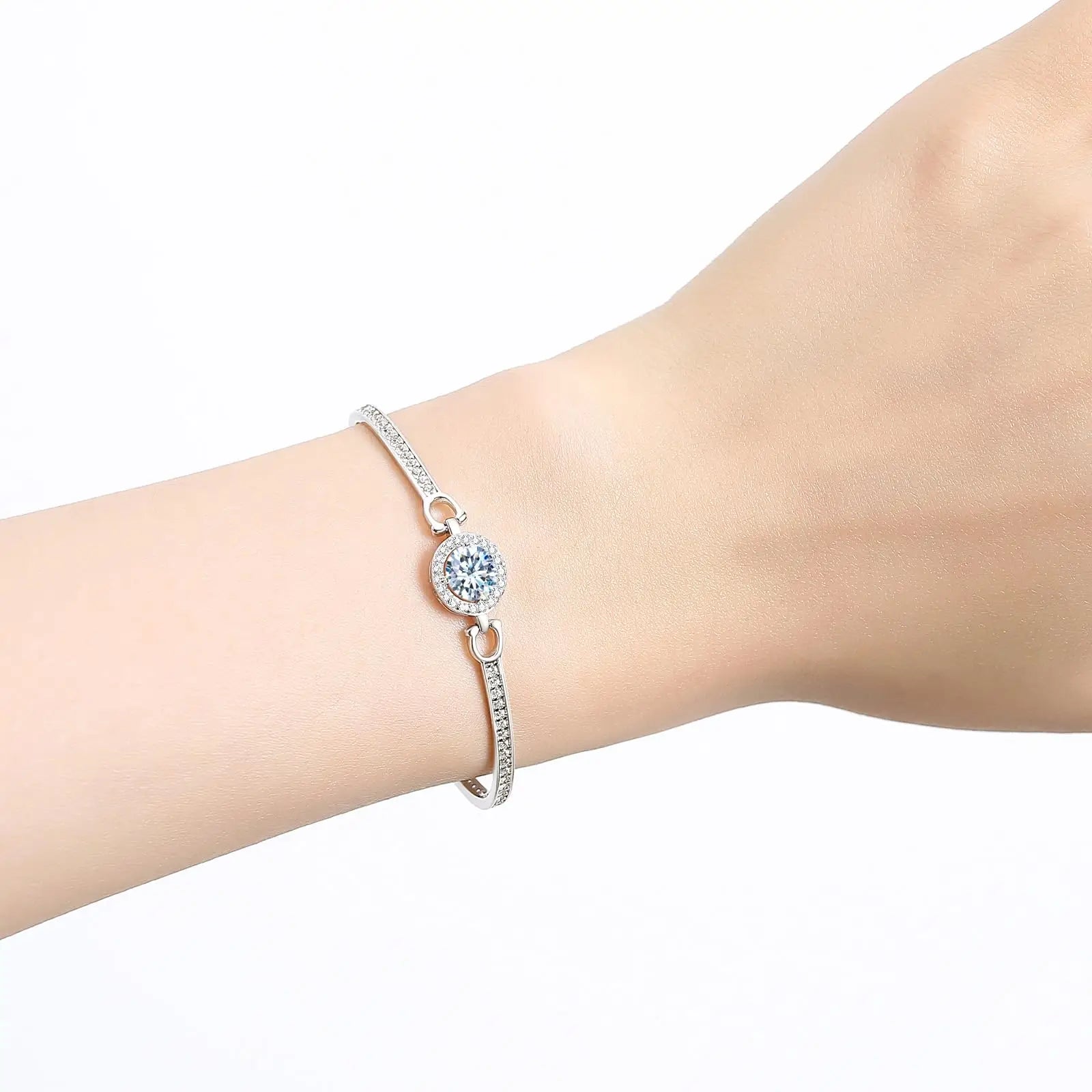 1.0 Cttw 925 Sterling Silver White Moissanite Bracelet For Women 18K Gold Plated Diamond Bangle with GRA Certificate Jewelry