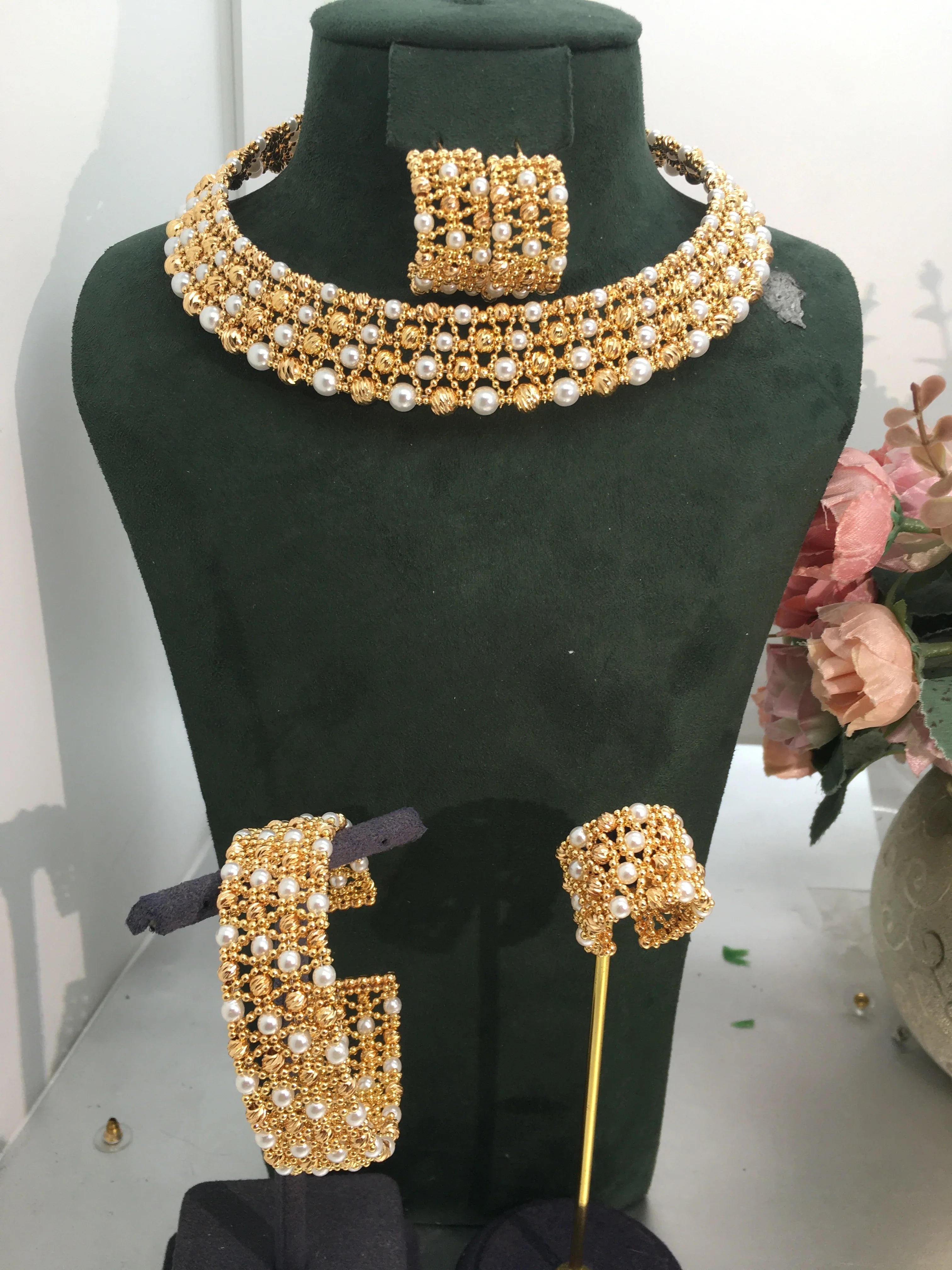 Trendy Fashion2 PCS Luxury Waterdrop Indian Jewelry Sets For Women Wedding Party Indian Dubai Bridal jewelry Set