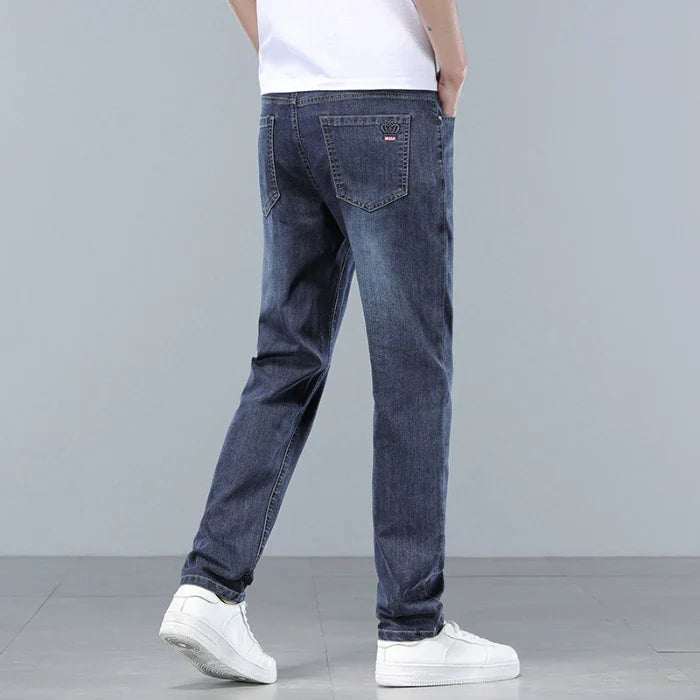 Brand Clothing Spring Summer Slim Men's Jeans Casual Breathable Cotton Fabric Stretch Denim Pants Blue Trousers Male Plus Size