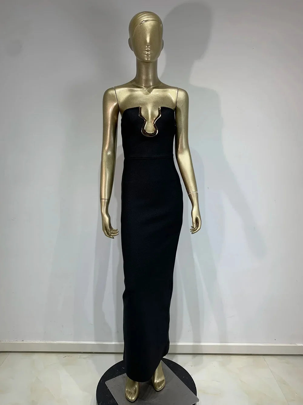 2025 Women Celebrity Sexy Strapless Backless Black Maxi Long Bodycon Bandage Dress Elegant Evening Club Party Outfit