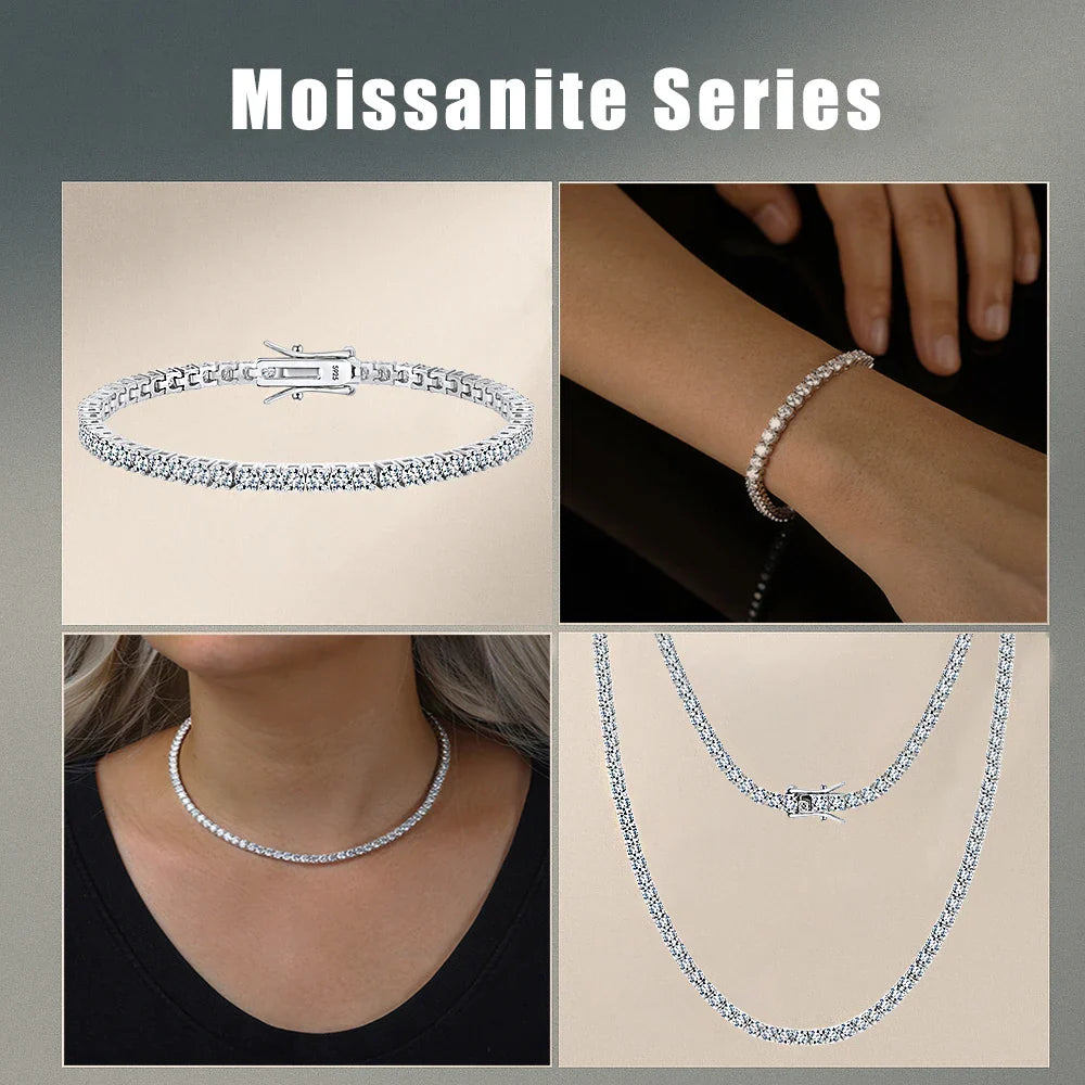 Classic Moissanite Diamond Tennis Necklace for Women 2/3/4mm 925 Silver Original GRA Certified Clavicle Chain MON01