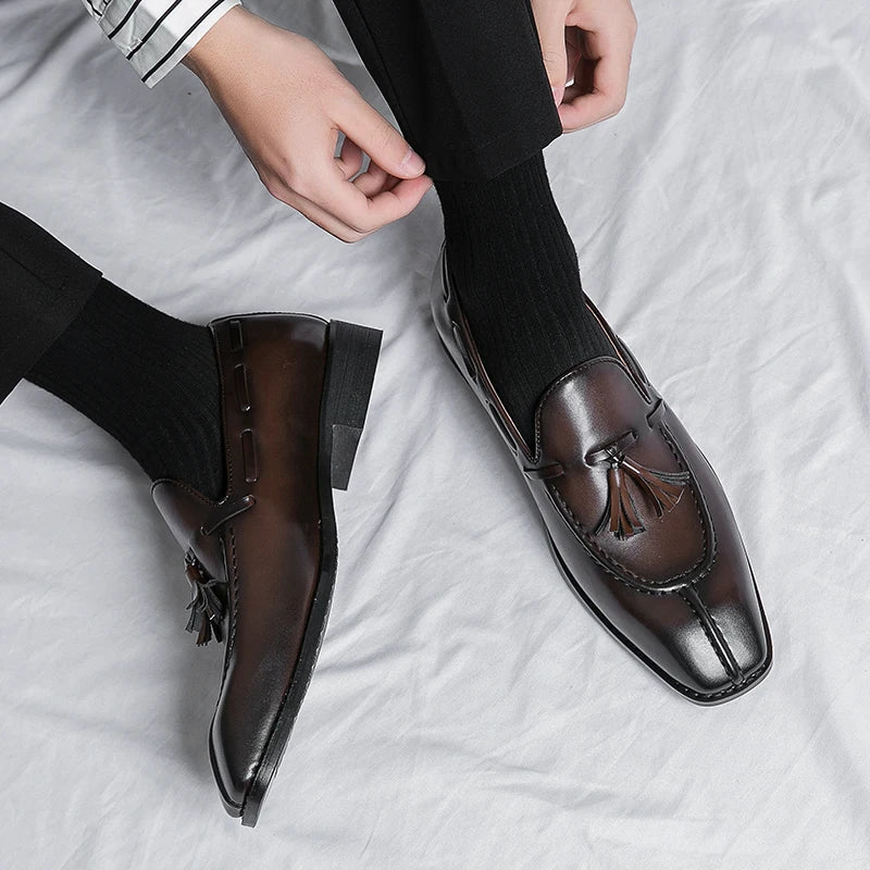 Fashion Shoe Office Shoes for Men Casual Shoes Breathable Leather Loafers Mens Driving Moccasins Comfortable Slip on 2023 Brown