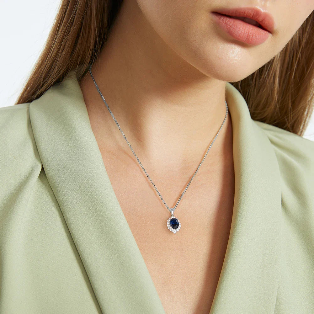 Created Sapphire Sterling Silver Pendant Necklace Women's Trendy Tear Drop Pendant Anniversary Jewelry Gift LZN06