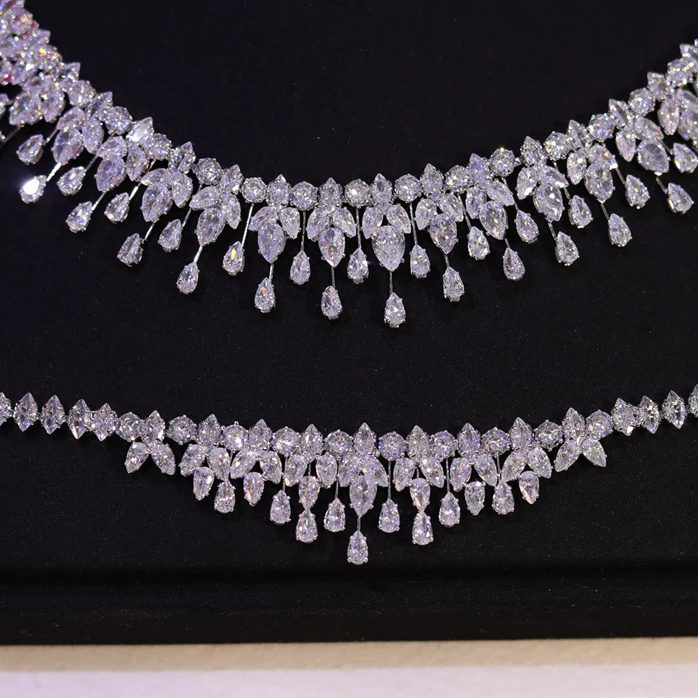 Sparkling Bridal Necklace Luxury Full Zircon Jewelry Sets For Women Party, Luxury Dubai Nigeria Wedding Bridesmaids Accessories