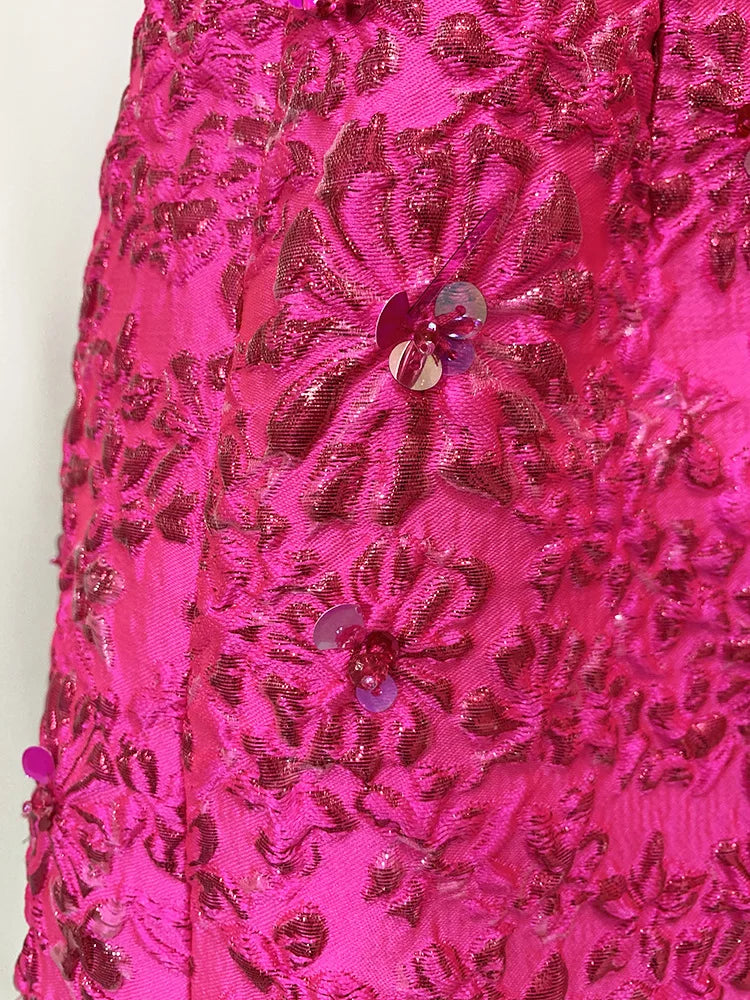 Newest 2026 Designer Fashion Stylish Dress Women's Beaded Floral Jacquard Trimmed Dress
