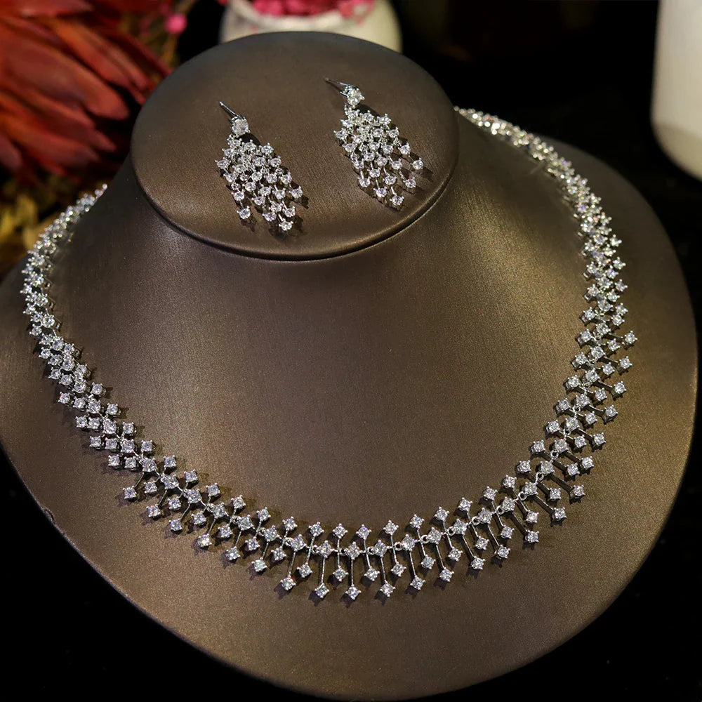 Fashion CZ Bride Indian Jewelry Set for Women Water Drop Wedding Design Choker Necklace Girlfriend birthday Gifts X0520