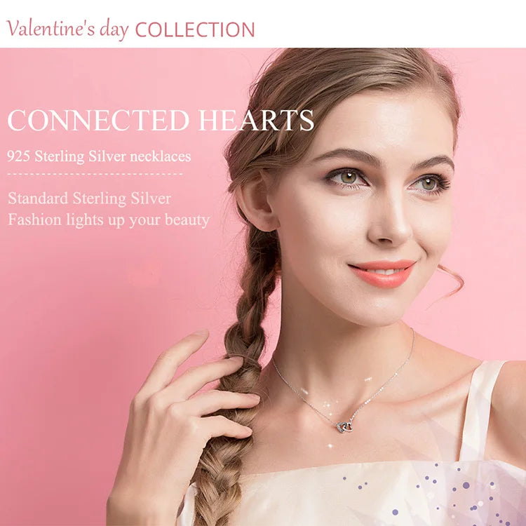 925 Sterling Silver Connected Heart Pendant Necklace for Girlfriend Valentine's Day Gift Fine Jewelry SCN181