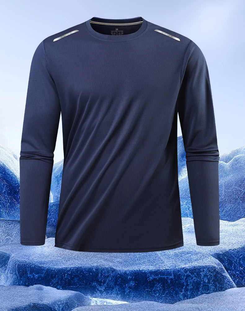 Men's Summer Long Sleeve Tops Outdoor Elastic Quick-Drying Breathable Cool Sweatshirt Men Jogging Reflective Strip Sweatshirt