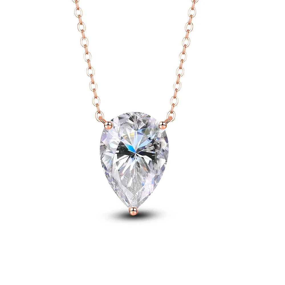 with Certificate 1/2/3/4carat Teardrop Moissanite Pendant Necklace S925 Silver Pear Cut Solitaire Diamond Neck Chain for Women
