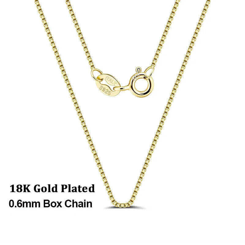 100% Genuine 925 Sterling Silver 0.6mm Box Chain Necklace Thin Chain Basic Punk 40-60cm Minimalist Jewelry SC07