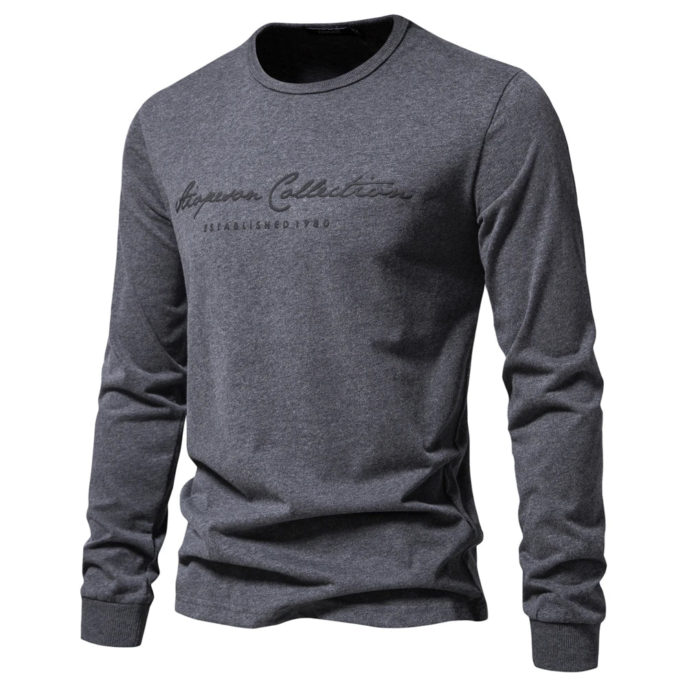 100% Cotton Long Sleeve Men's T-shirt Solid Color Letter Print Casual T shirts for Men New Spring Tops Tee Men Clothing
