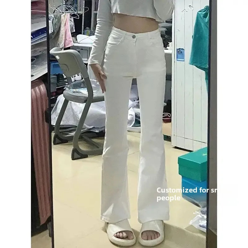 White Straight-leg Jeans Women's High-waisted Elastic Slimming Bootcut Pants Microflare Waistline Shredded Leggings Fashion