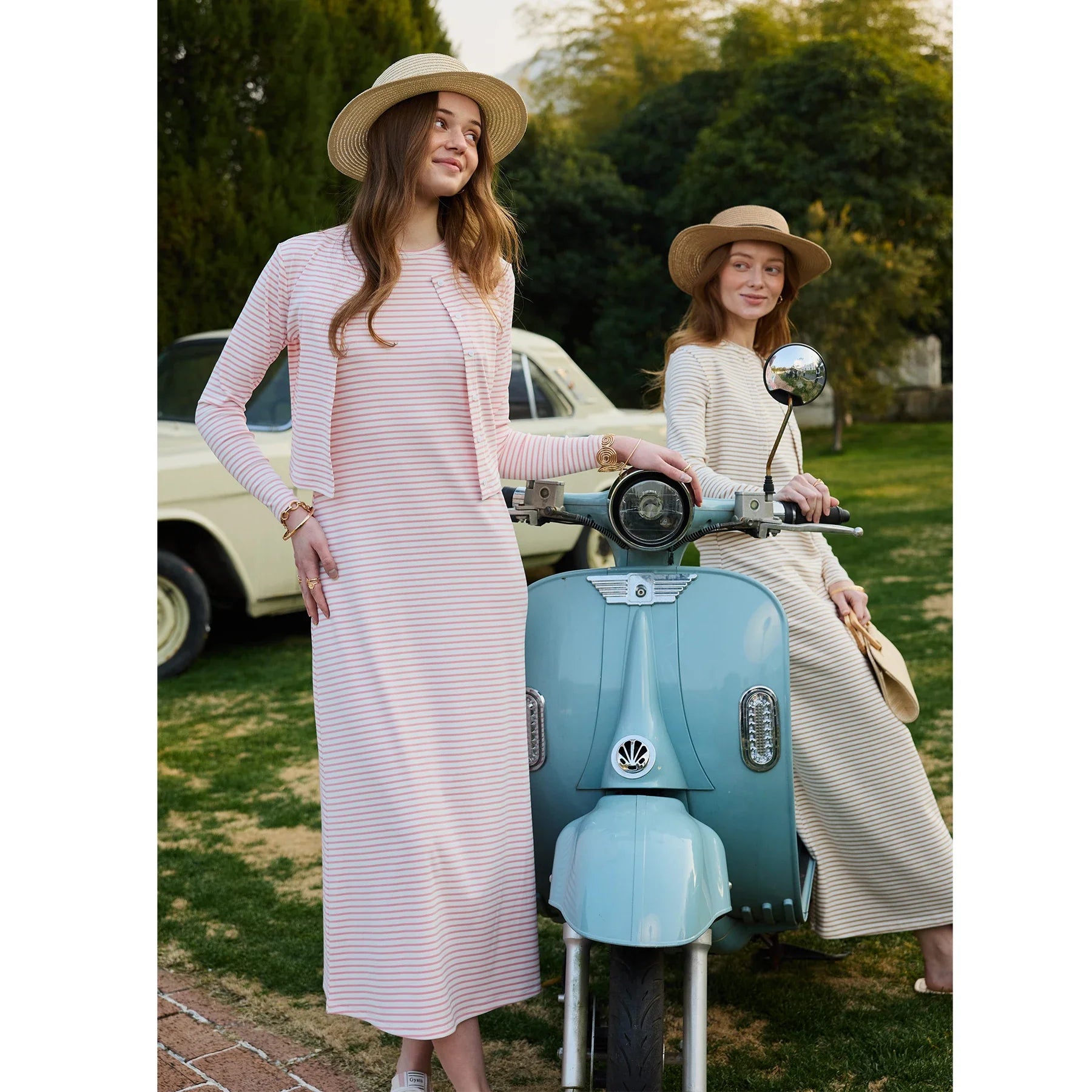 SS2026 Women's Dress Striped Cardigan and Dress Soft Three Color Options Fashionable Women's Outfit