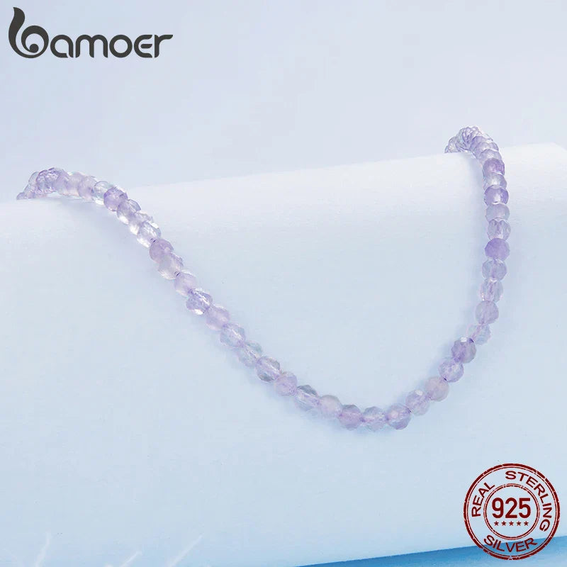 Amethyst Necklace for Women 3mm Handmade Amethyst Beaded Necklace Natural Crystal Choker Necklace Jewelry Gifts BSN431