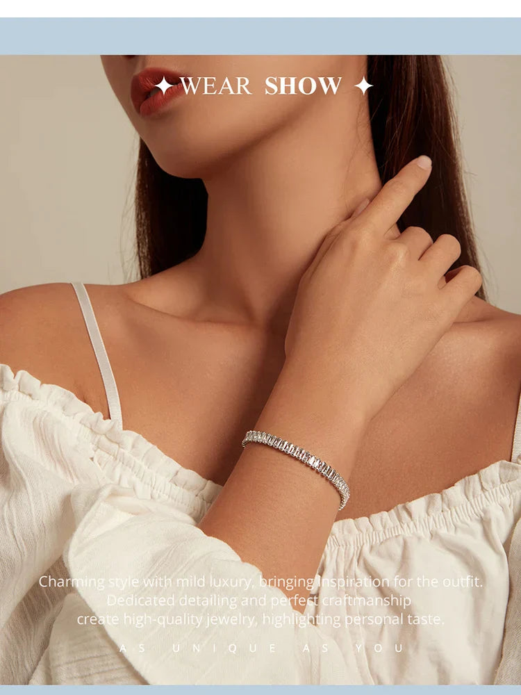 Authentic Shining Square Zircon Bracelet Plated Platinum for Women Gift Exquisite Fashion Jewelry YIB055