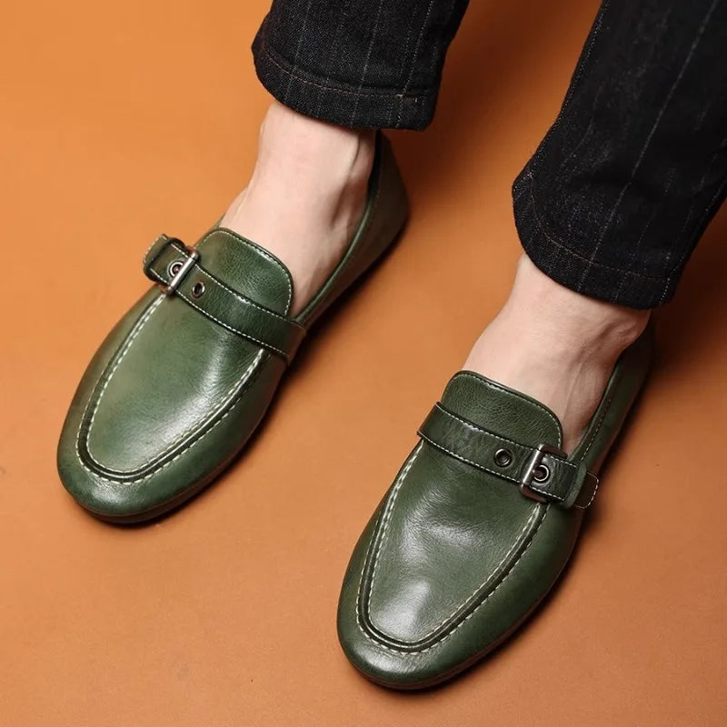 High-end Washed Genuine Leather Loafers Men's Shoes Slip on Fashion Trendy Casual Dress Work Leather Shoes Male Flats