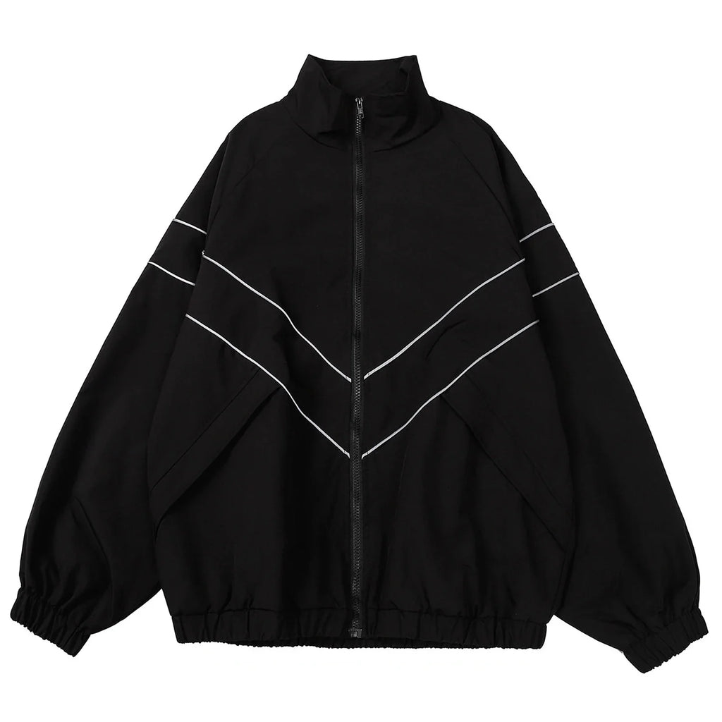 Reflective Striped Men's Jacket 2026 Hip Hop Streetwear Coats Zipper Up Jacket Windbreaker Harajuku Thin Coats Sports Black Blue