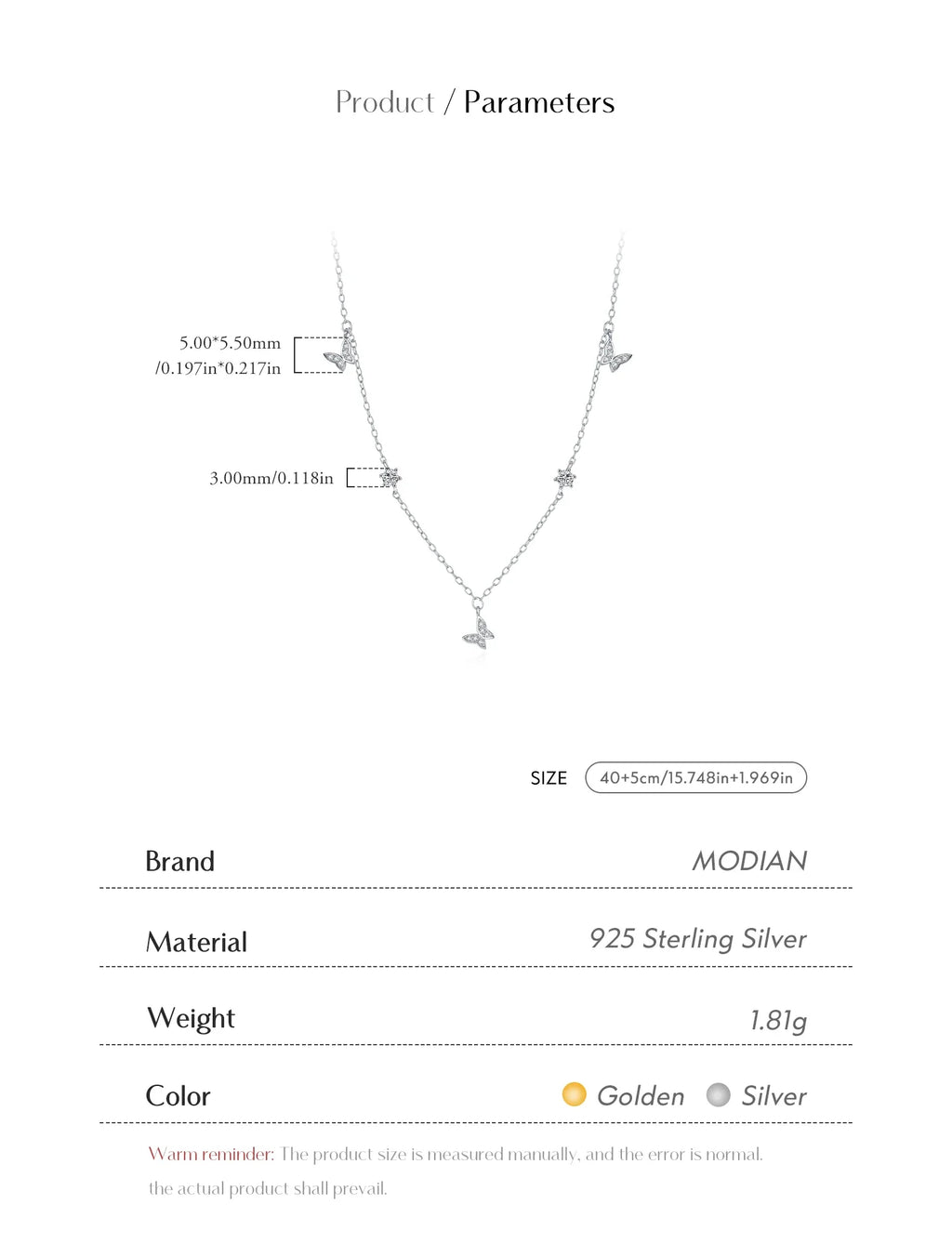 Flying Butterfly CZ Necklace 925 Sterling Silver Simple Link Chain Charms White Gold Plated Necklaces For Women Jewelry